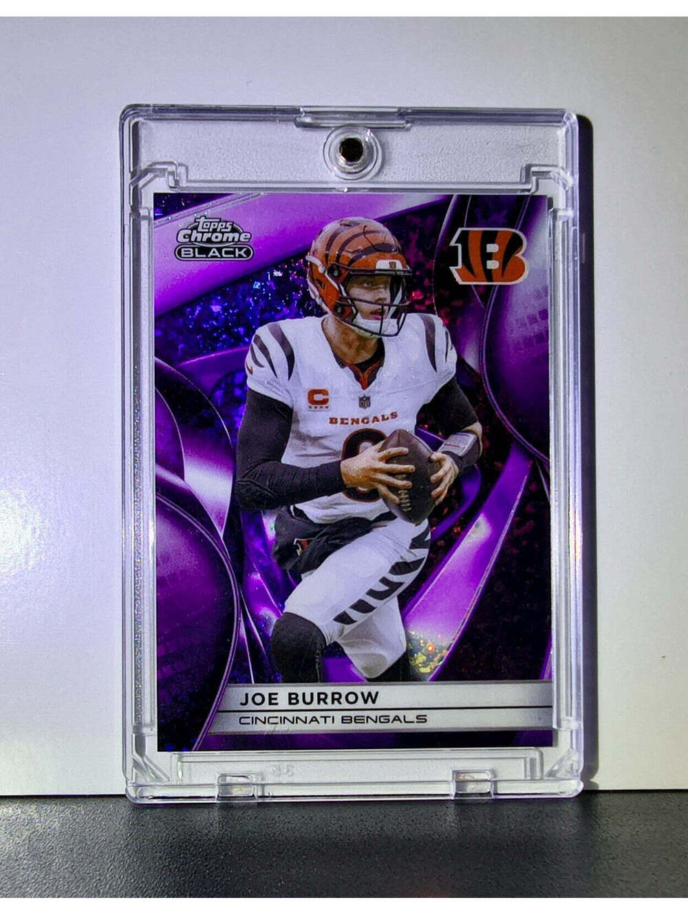 Joe Burrow 2025 NFL Topps Chrome Black #23 Purple Refractor Card Bengals 52/75